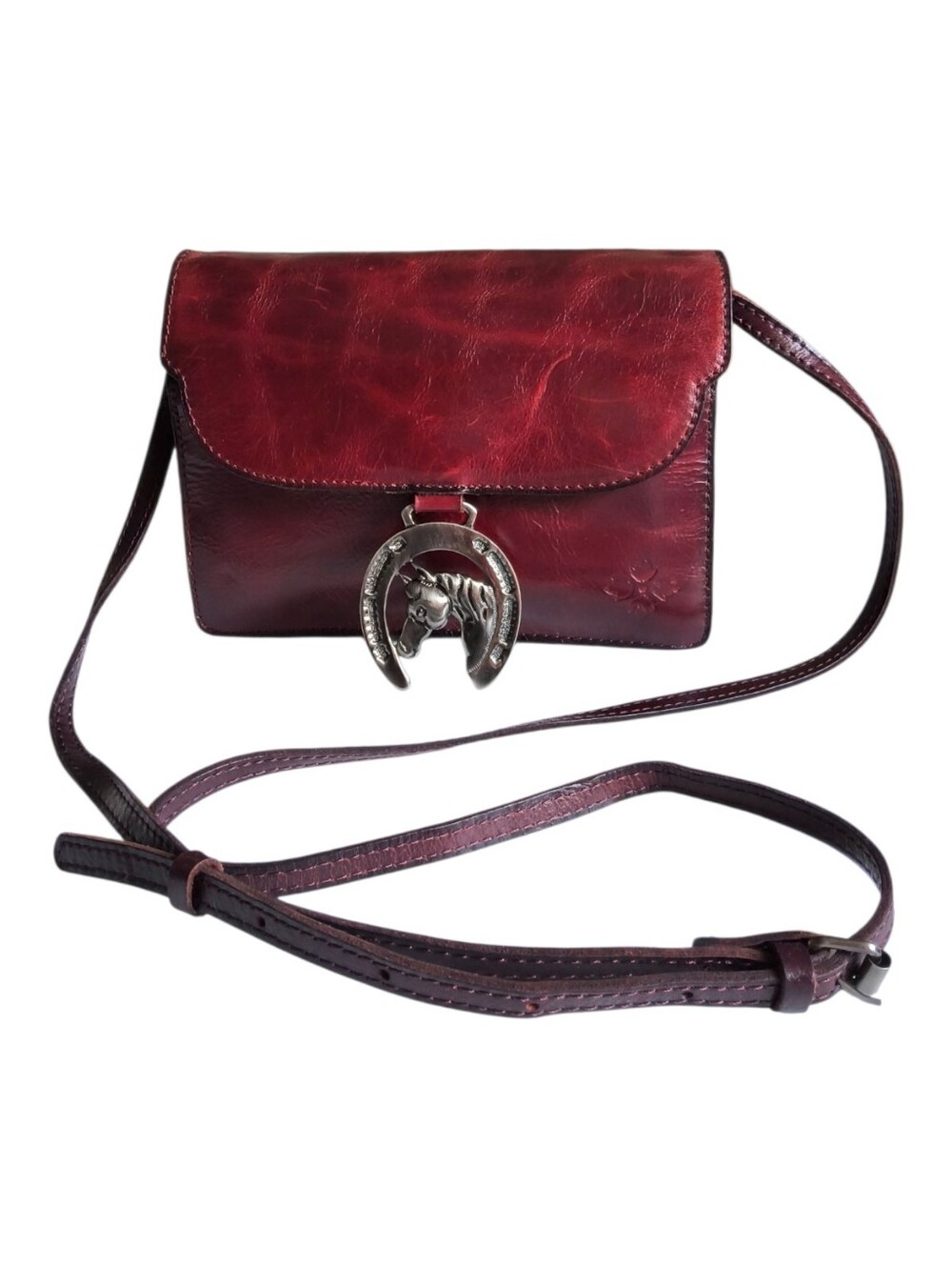 Patricia Nash Oxblood Lanza Crossbody Organizer Horseshoe Hardware - Equesterian